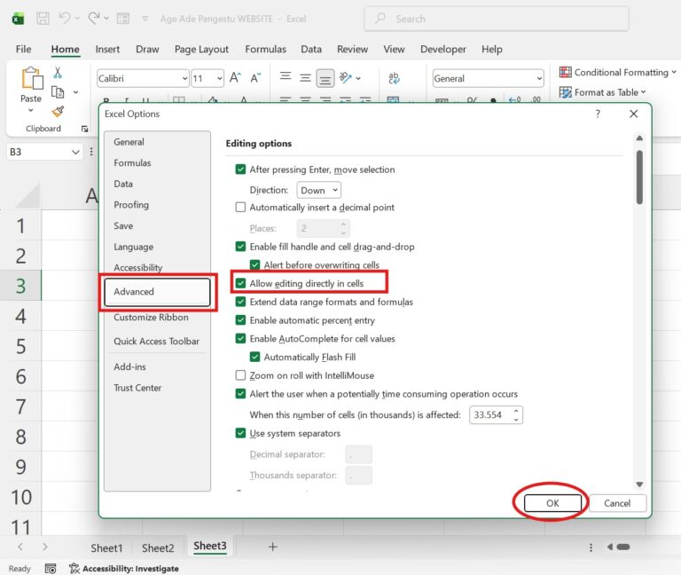 Pengaturan Awal Shortcut Excel (Penting) Sebelum mulai, pastikan shortcut Excel kamu tidak bentrok dengan mode lama. Langkah: Klik File Pilih Options Masuk ke menu Advanced Cari bagian Lotus Compatibility Pastikan Transition navigation keys dalam keadaan OFF Klik OK