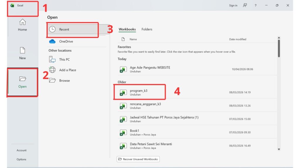 Cara Membuka Workbook Melalui Microsoft Excel