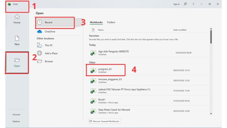 Cara Membuka Workbook Melalui Microsoft Excel