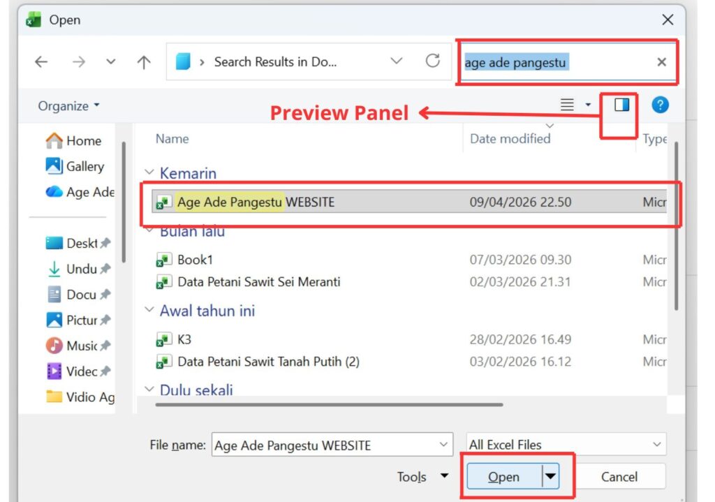 Cara Mencari File Excel dengan Kata Kunci