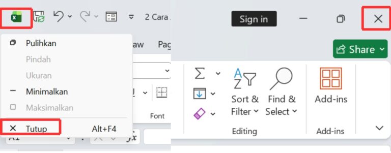 Cara Menutup Aplikasi Excel