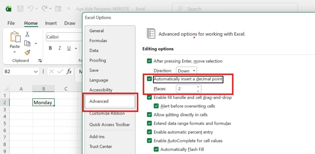 cara mengubah angka menjadi desimal di Excel.